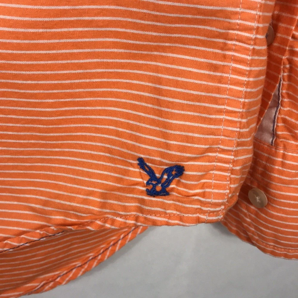 American Eagle Button Down Shirt Collared Pin strips Men size Large Orange white - Picture 6 of 9